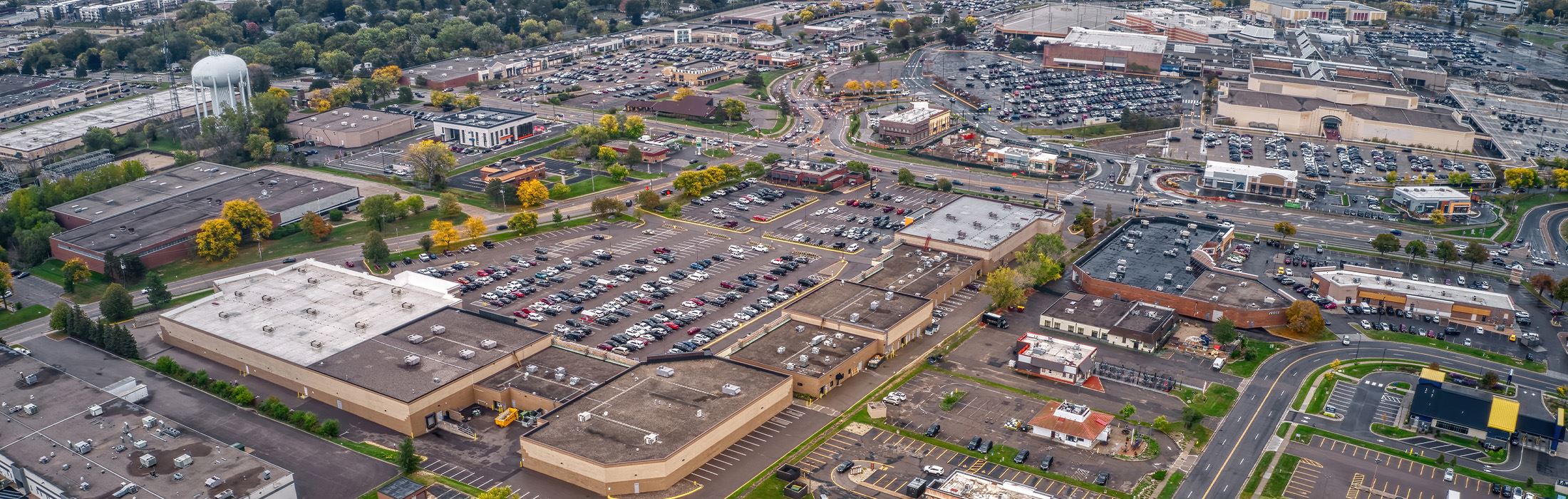 A drone photograph of Roseville, Minnesota.