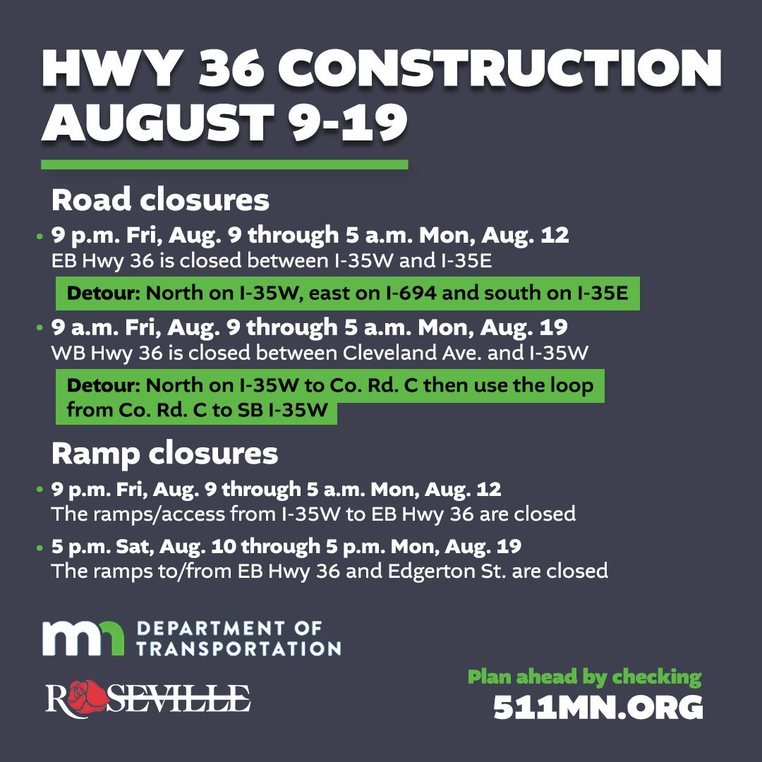 HWY 36 closures Aug 9-19