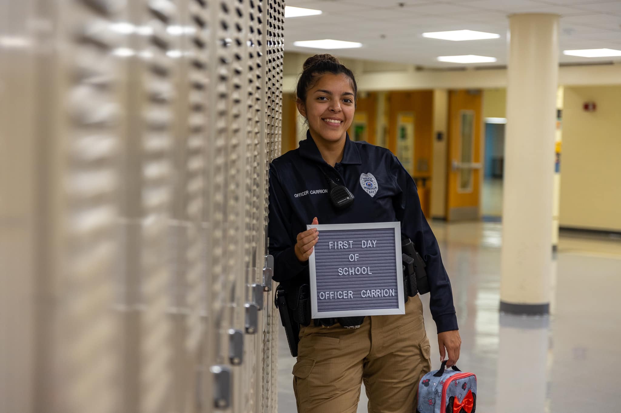 School Resource Officer Carrion poses for a picture on the first day of school.