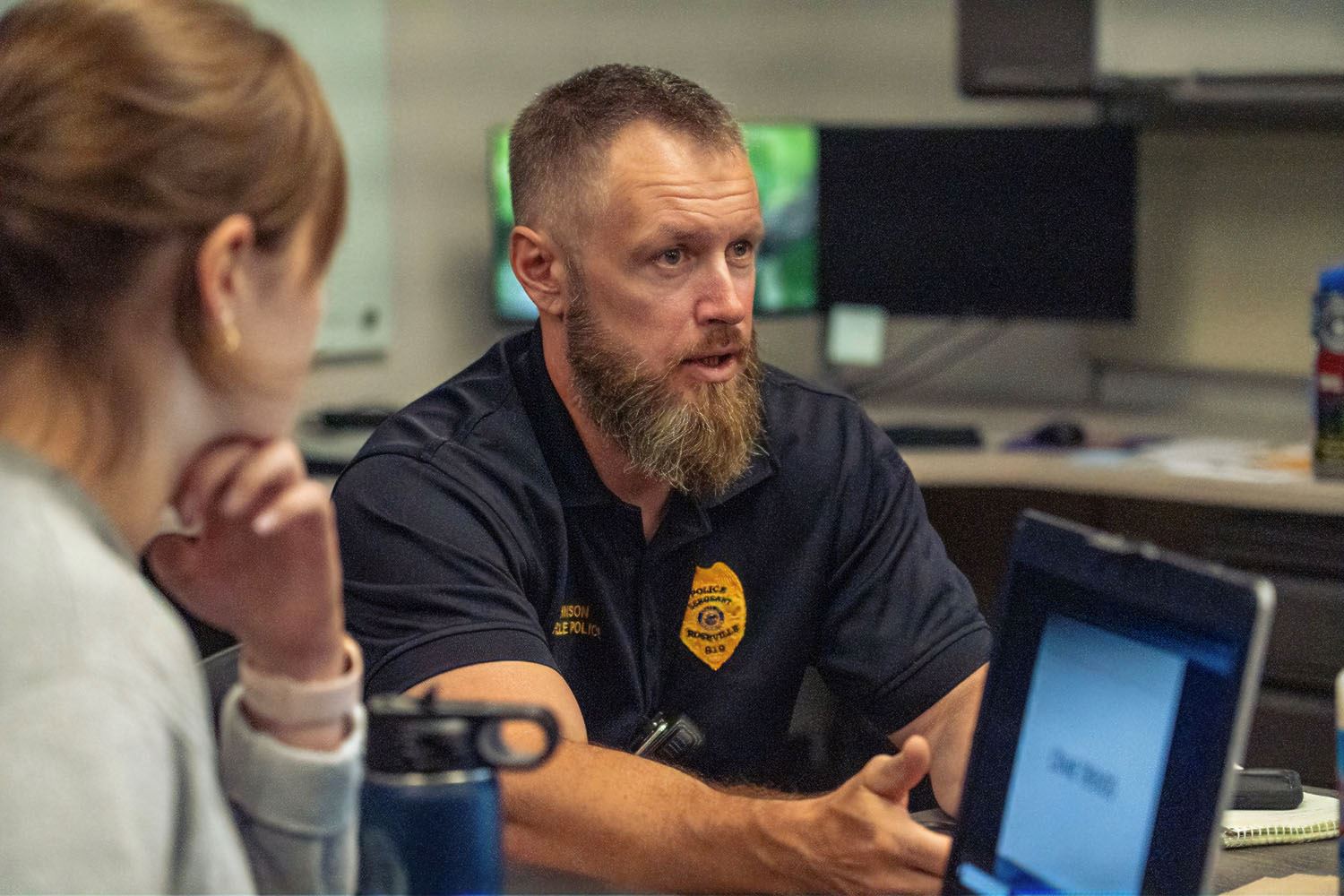 Sgt. Sean Johnson at a CAT team meeting. 
