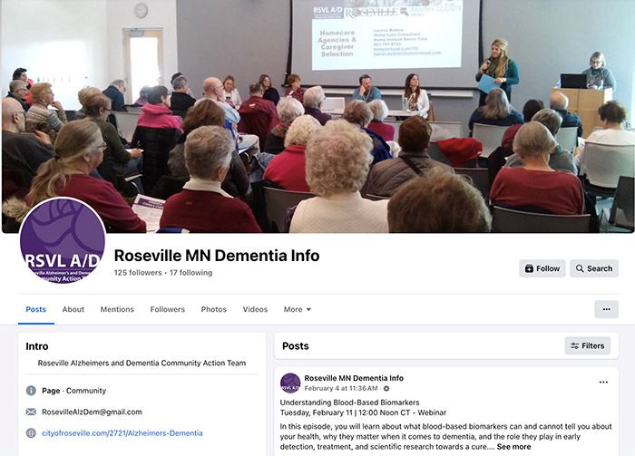 Roseville Alzheimer's and Dementia Facebook page.